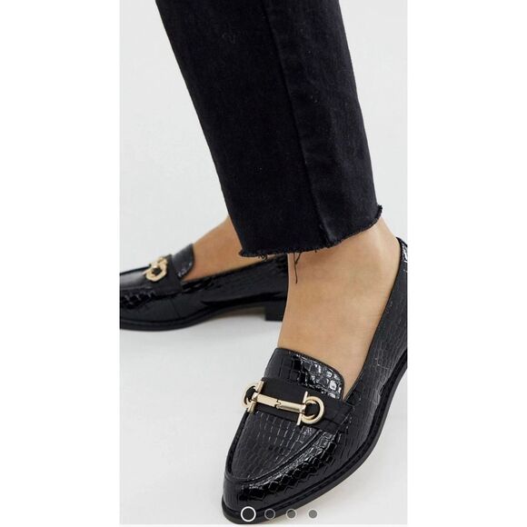 ASOS Vapor Snaffle Black Snakeskin Print Gold Accents 9W Woman’s - Picture 1 of 7
